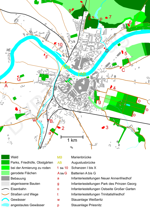 Dresden 1866 nach dem Schanzenbau