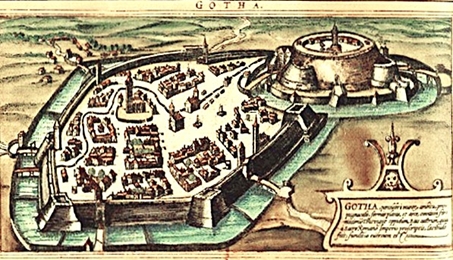 Festung Gotha und Grimmenstein 1566, Holzschnitt 1572
